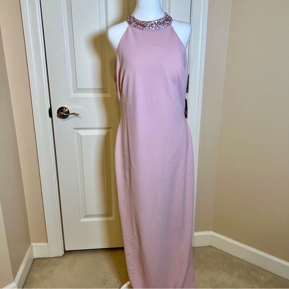 Vince Camuto Rose Colored Sequin Halter Column Gown NWT Size 14 - Picture 5 of 11